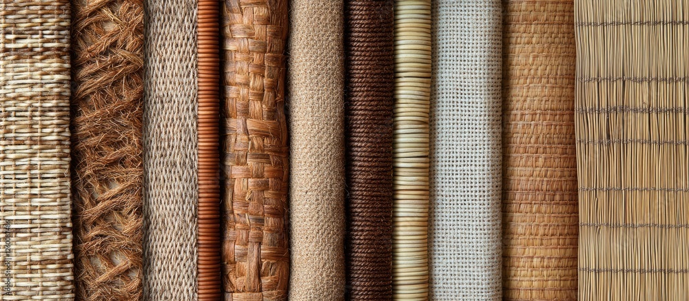 Leinwandbilder various woven textures displaying shades of beige brown and cream arranged side by side on a flat su