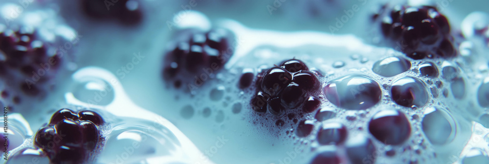 Poster delicate cashew milk with floating blackberries creating a textured surface