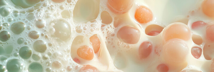 Complex ripples of cashew milk with gooseberry berries create a unique visual texture