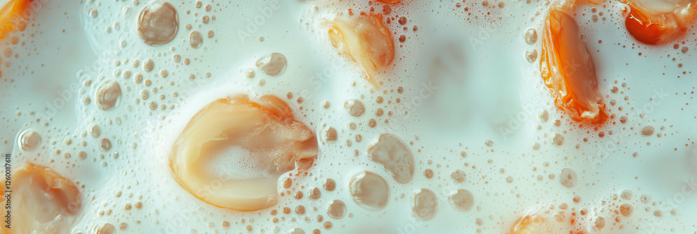 Poster Cashew milk with dates creating gentle ripples in a creamy texture background