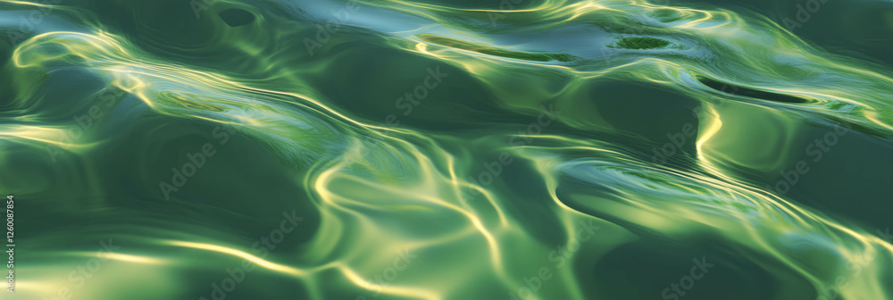 Poster calm chartreuse green water with delicate ripples and bright highlights in serene setting