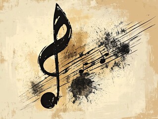 Grunge music notes background; design element