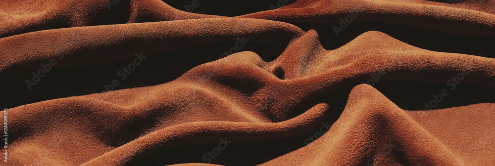 Poster soft chocolate brown suede fabric showcasing varied textures and warming light patterns