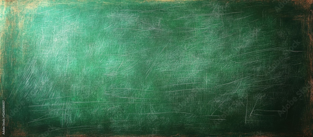 Poster textured green chalkboard background with subtle scratches and a wooden frame featuring ample copy s