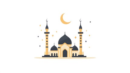 Watercolor Ramadan illustration with elements of hanging lanterns, shining stars and iconic mosques. Soft and calming design, ideal for banners, backgrounds and Ramadan greeting cards.