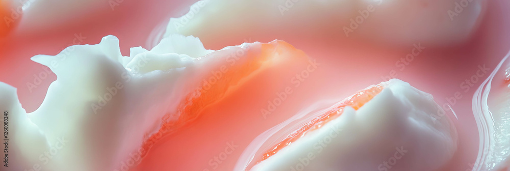 Poster delightful coconut milk and apricot halves create tranquil ripples in a smooth surface