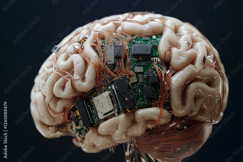 Fototapete futuristic brain design featuring circuit board elements merging technology with organic structure
