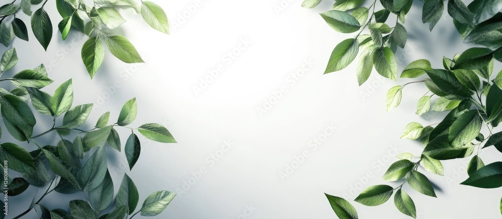 Fototapete lush green tree branches frame a soft white background creating a serene and fresh atmosphere with v