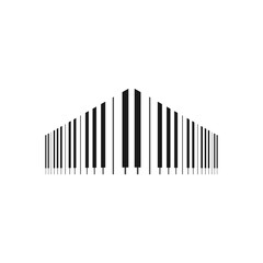 Abstract piano keyboard with black and white keys.