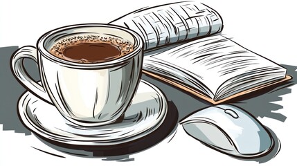 Coffee Book And Computer Mouse A Cozy Study Scene