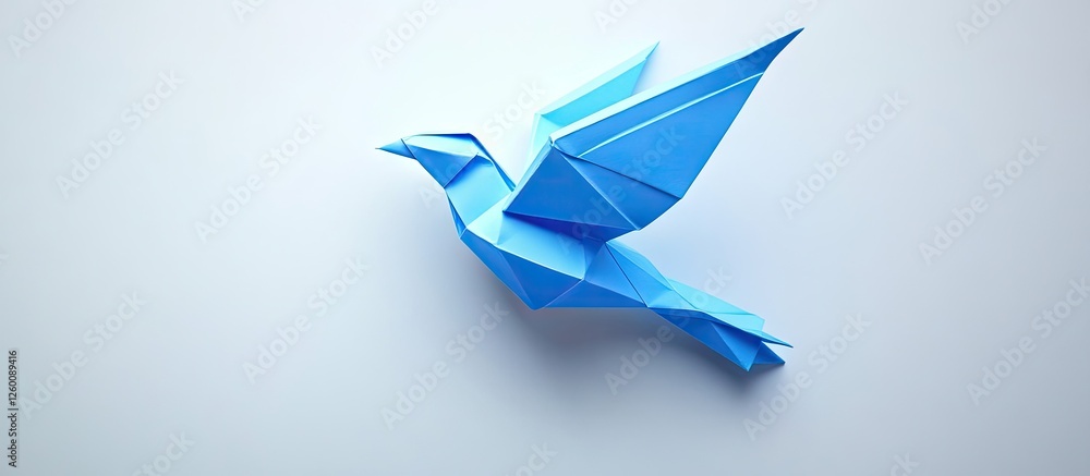 Aufkleber origami dove in vibrant blue against a soft white background with wings spread wide, showcasing intr