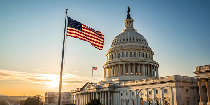 Sunrise over the u.S. Capitol building washington d.C. Landscape photography government environment scenic viewpoint national pride - Powered by Adobe