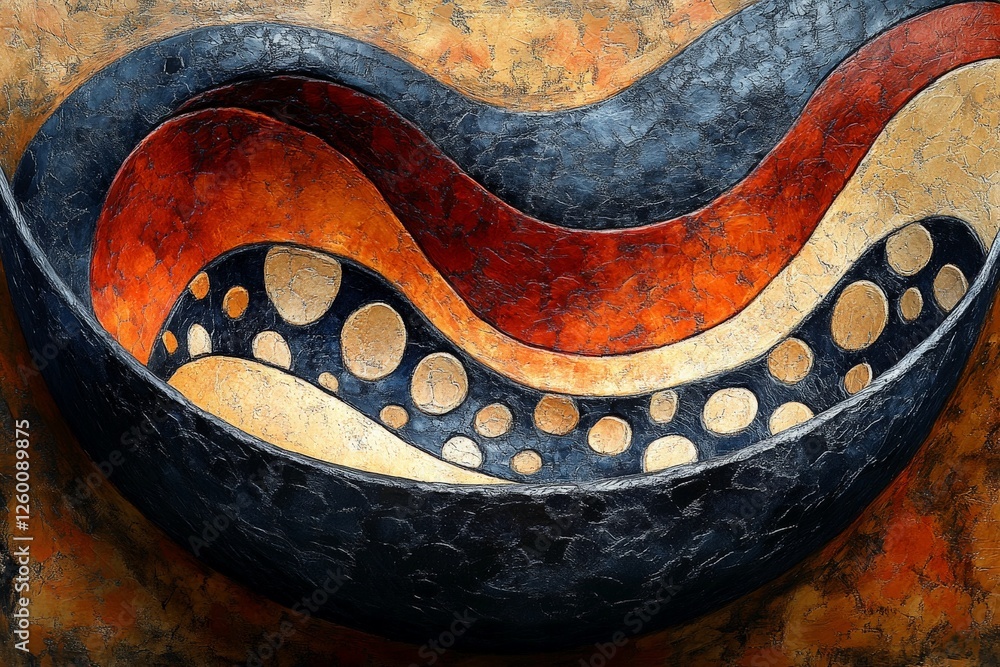 Poster abstract artwork featuring flowing lines and dotted patterns in warm tones
