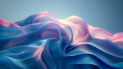 Obraz premium Abstract Blue and Pink Fabric Waves Digital Art Render