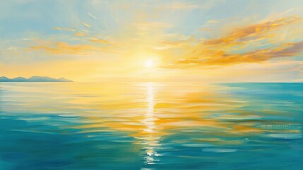 Obraz premium Golden Hour Seascape: A Serene Sunset Over Calm Waters