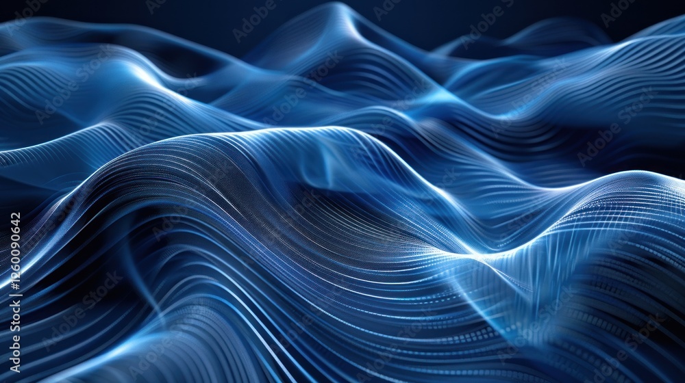 Poster Abstract blue waves with flowing lines creating depth