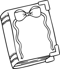 Coquette close Book with bow Outline Black and White
