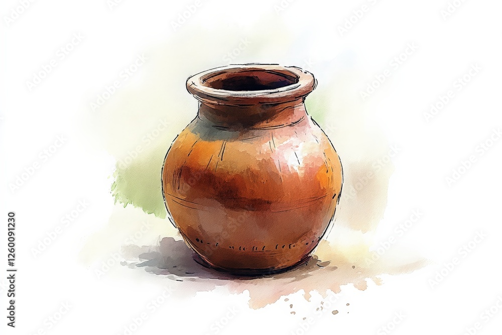 Poster rustic clay pot resting on a soft surface with natural lighting highlighting its texture and color