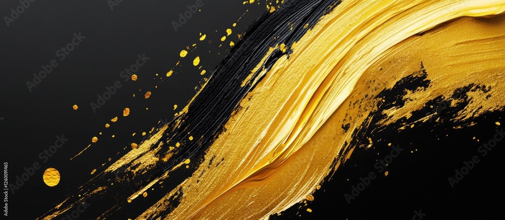Fototapete gold and black paint splash with dynamic brush strokes on a dark background creating a visually stri