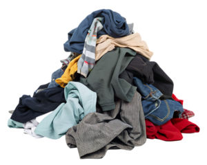 Pile of Mixed Used Clothes for Recycling or Donation isolated on white background as transparent. PNG. AI GENERATED.