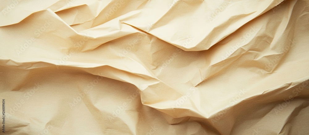 Poster beige crumpled kraft paper texture with subtle shadows creating depth, featuring an abstract backgro