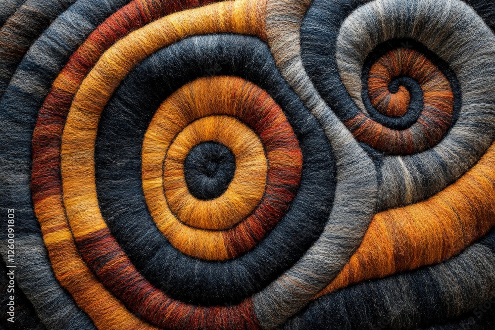 Poster vibrant circular patterns of wool create a stunning textile design in rich warm colors