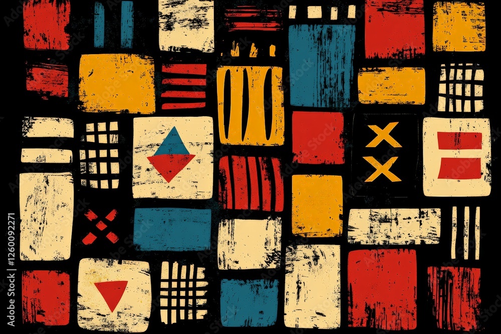 Aufkleber colorful abstract patterns with geometric shapes and bold colors in a textured arrangement