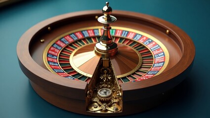 Roulette wheel with detailed focus on glossy sections, numbers, and a highly reflective ball.