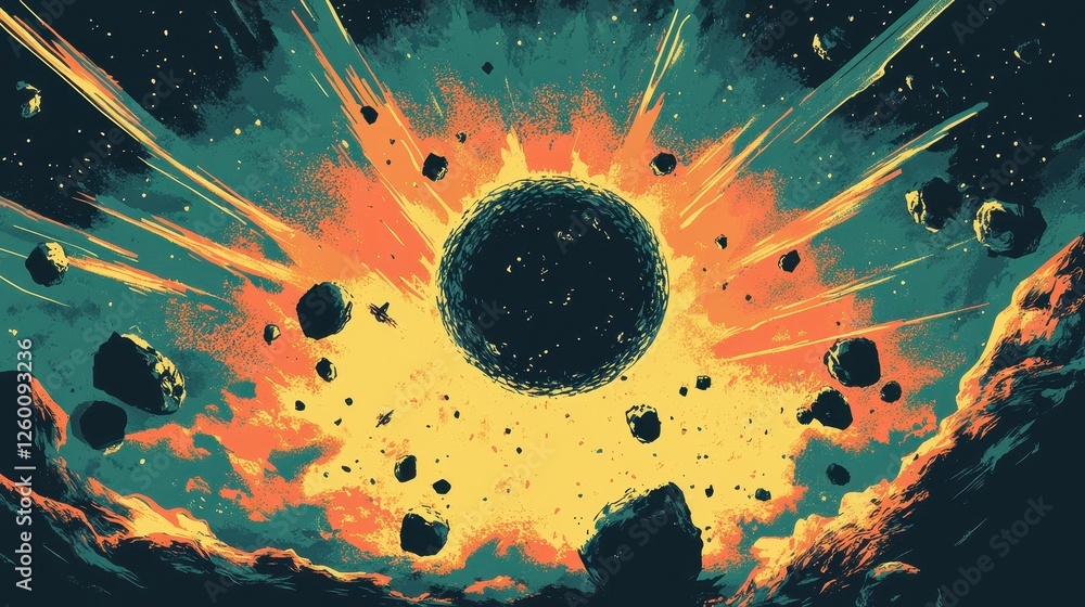 Aufkleber asteroids and debris orbit a large dark celestial object