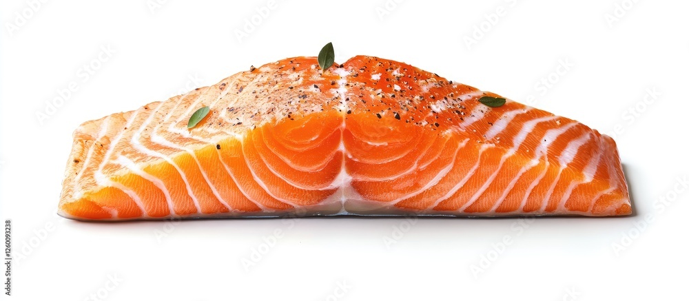 Poster vibrant raw salmon fillet displayed against a pristine white background showcasing rich orange hues 