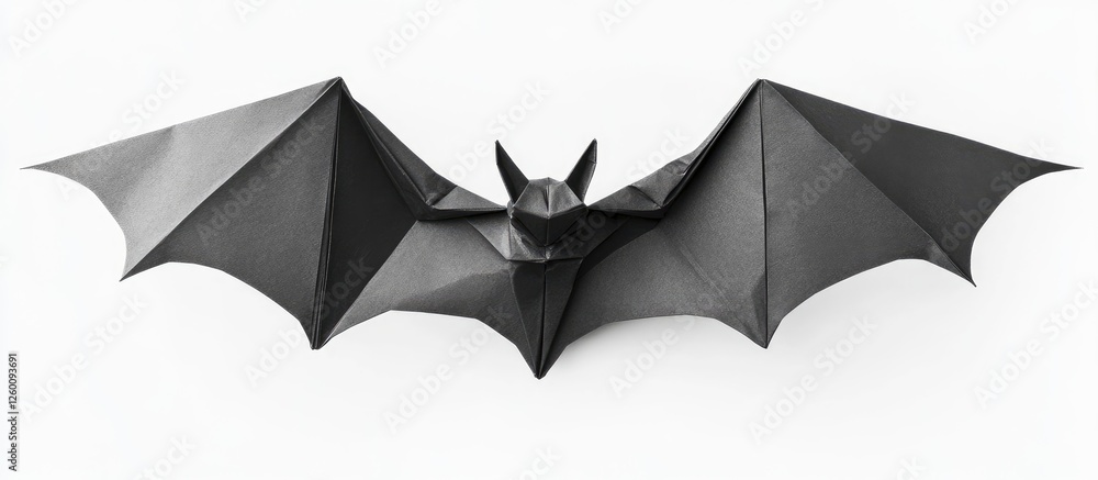 Poster black origami bat with extended wings positioned centrally against a clean white background showcasi