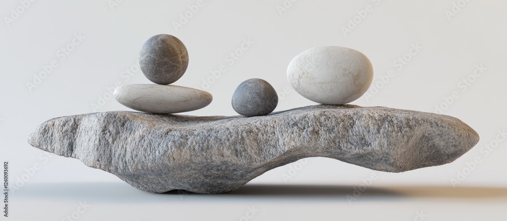Aufkleber balanced stones of various sizes in shades of gray and white arranged artfully on a smooth, light-co