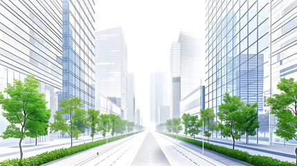 Fototapeta premium Modern high-rise buildings on both sides of the frame, sleek gla