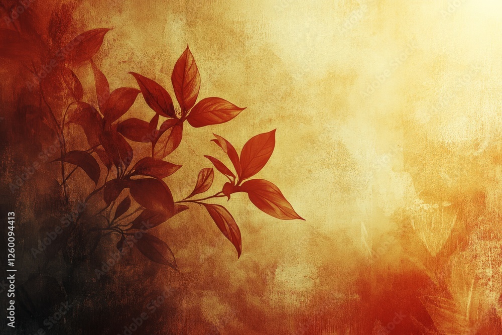 Poster red foliage contrasts with a warm textured background at sunset, creating a serene atmosphere in nat