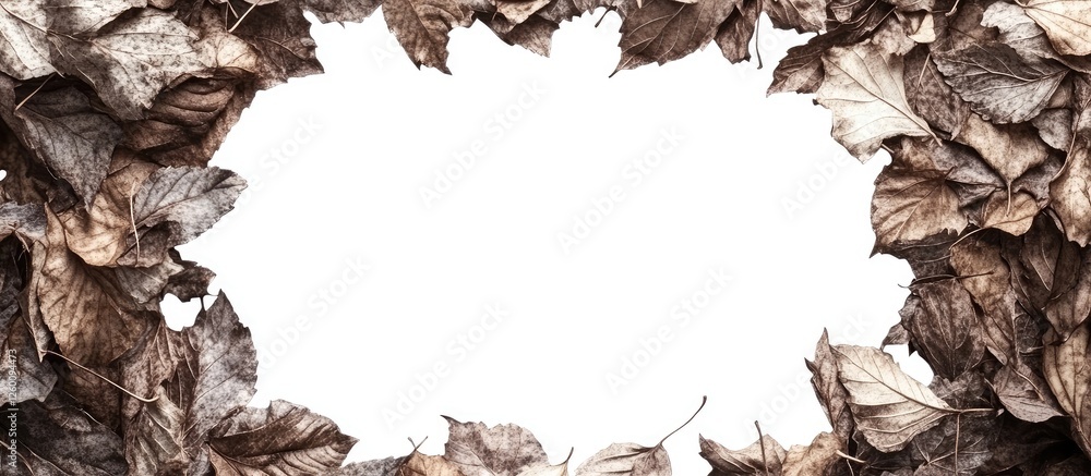 Fototapete dried autumn leaves arranged in a rectangular frame on a clean white background showcasing rich brow