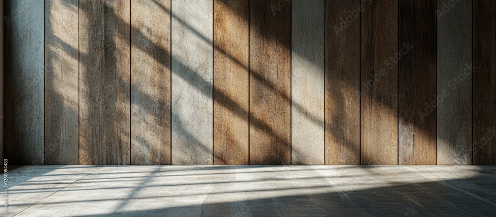 Aufkleber concrete and wood texture background with diagonal shadows creating depth and ample copy space on th