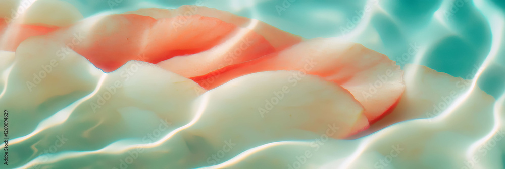 Poster Rippling hazelnut milk and sliced apple creating a visually appealing background
