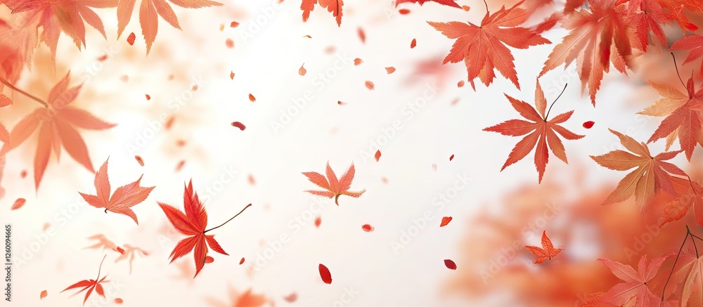 Leinwandbilder autumn background featuring vibrant orange and red maple leaves softly falling against a warm blurre