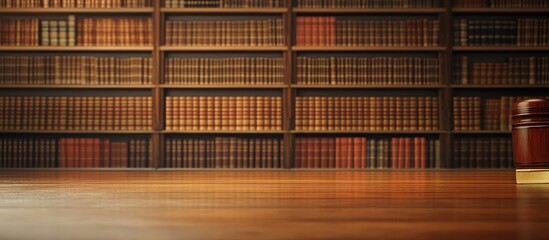 Warm wooden floor with shelves filled with vintage books in soft focus, creating a serene atmosphere for learning and education in a library setting.