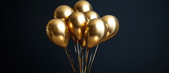 Elegant gold helium balloons clustered together with a shiny finish set against a rich black background, ideal for a 50th birthday celebration.