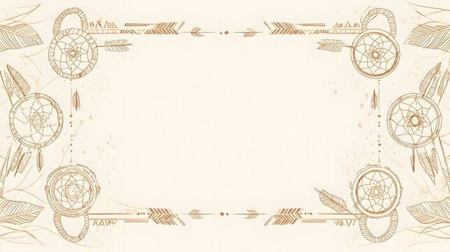 Dream catchers with arrows and feathers create a decorative frame