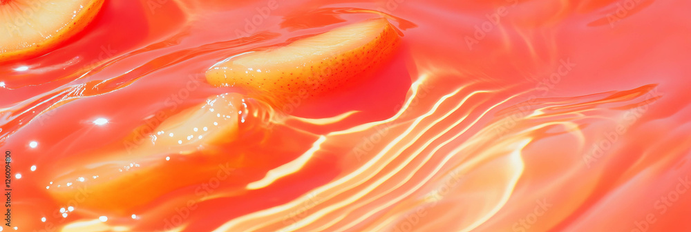Aufkleber hazelnut milk and sliced persimmons creating calming wave ripples on a vibrant background