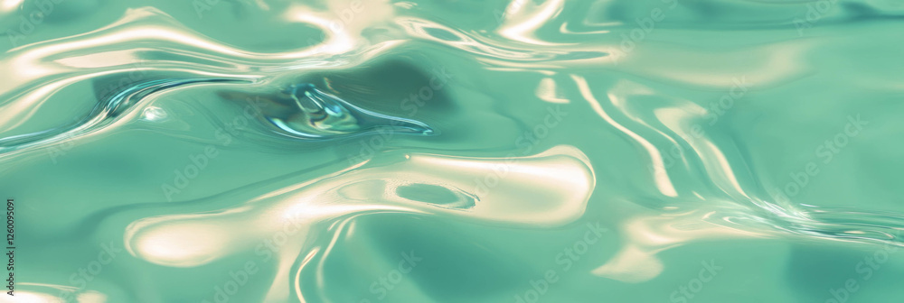 Poster Jade green water forms wide ripples under soft shadows in a serene background setting