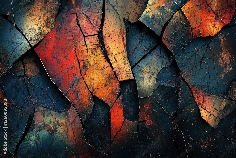 Poster Abstract image displaying a cracked and multi colored mosaic