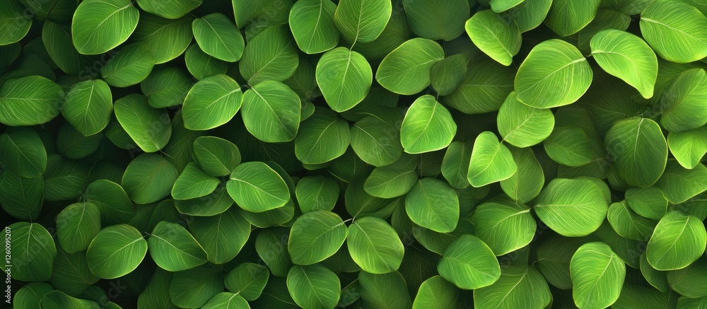 Aufkleber Lush green leaves layered densely create a vibrant texture over a soft gradient background reflecting natural beauty and tranquility.