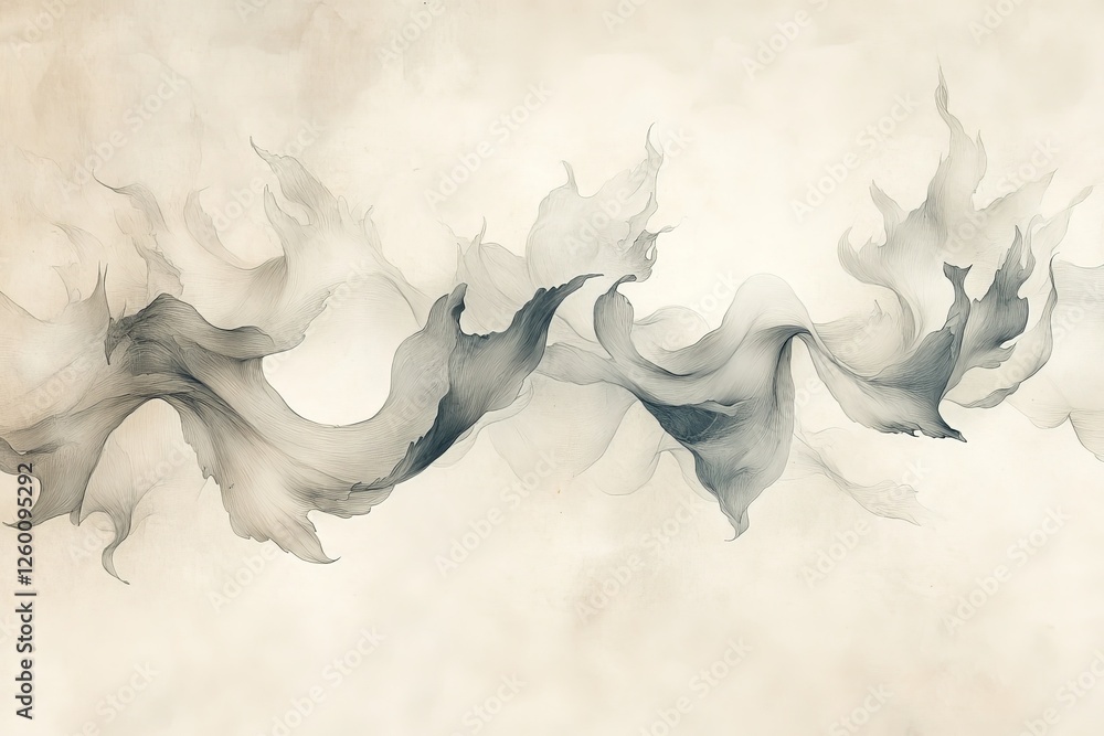 Poster flowing abstract art with soft curves and gentle movement in monochromatic tones