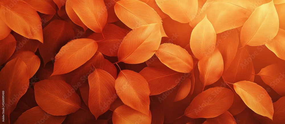 Poster bright orange autumn leaves overlapping on a soft gradient background, creating a warm and inviting 