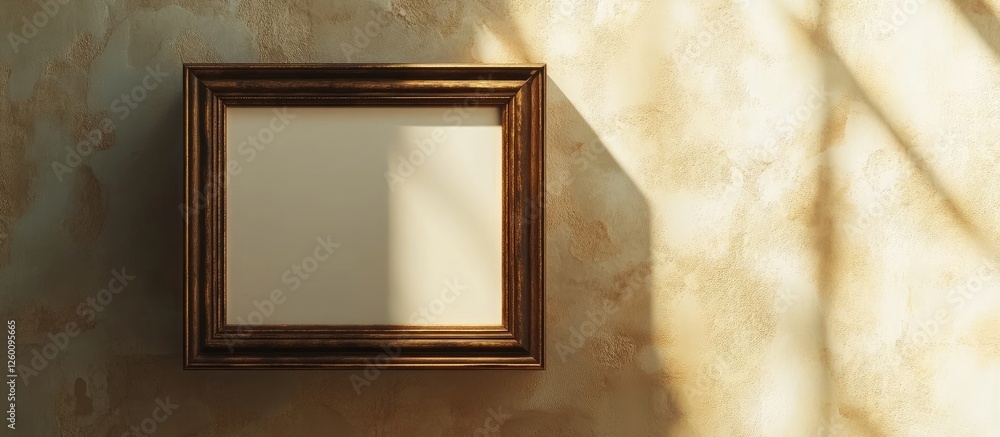 Leinwandbilder elegant empty photo frame in vintage gold tones positioned on a textured light wall with soft shadow