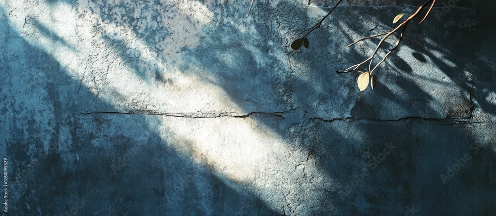 Poster shadows in soft hues of blue and green dance on a textured wall, creating a captivating interplay of