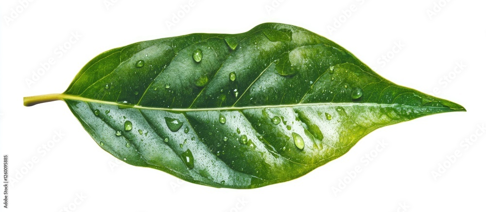 Aufkleber vibrant large green leaf with fresh dew droplets on a white background showcasing intricate veins an